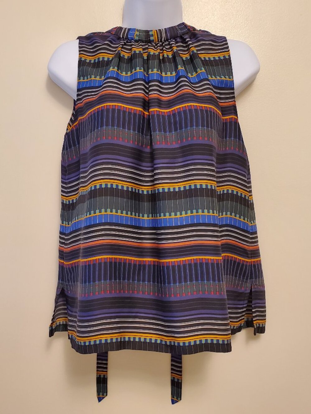 LOFT Festival Striped Multi-Color Tie Back High Neck Sleeveless Top Blouse - SP
